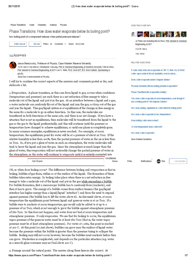 How Does Water Evaporate Below Its Boiling Point Quora PDF