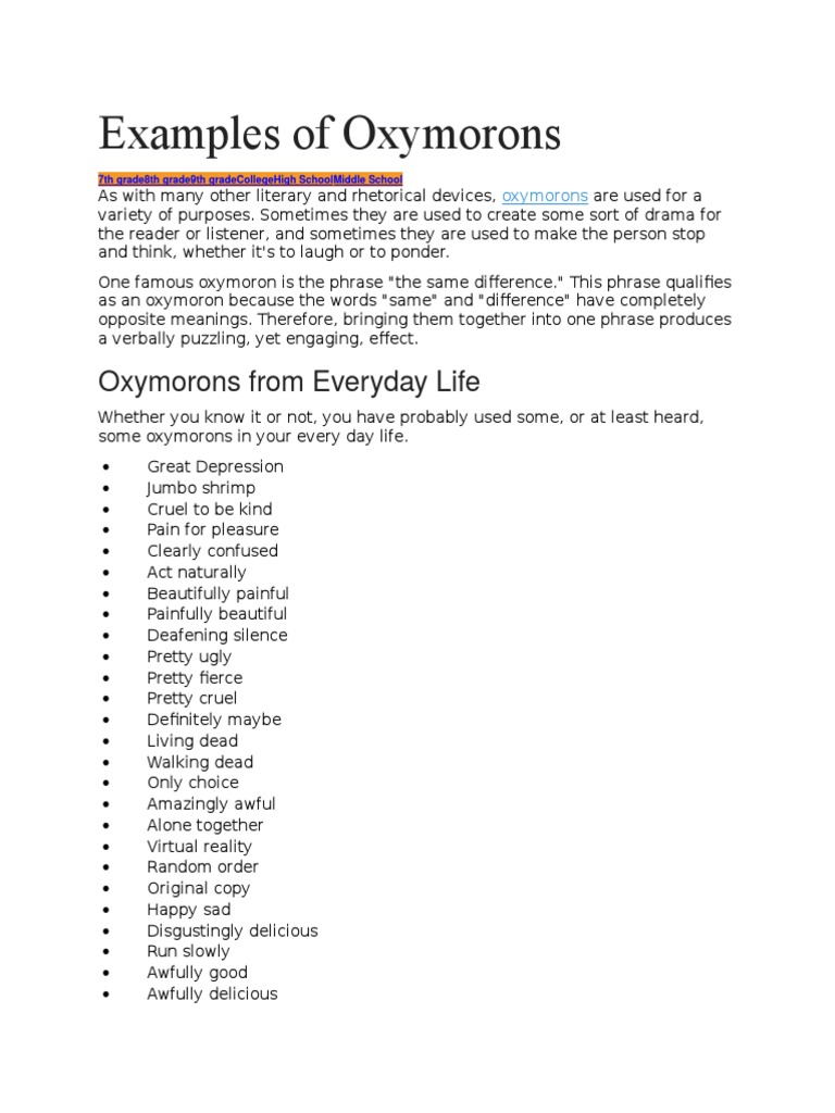 Examples Of Oxymorons Fiction Literature