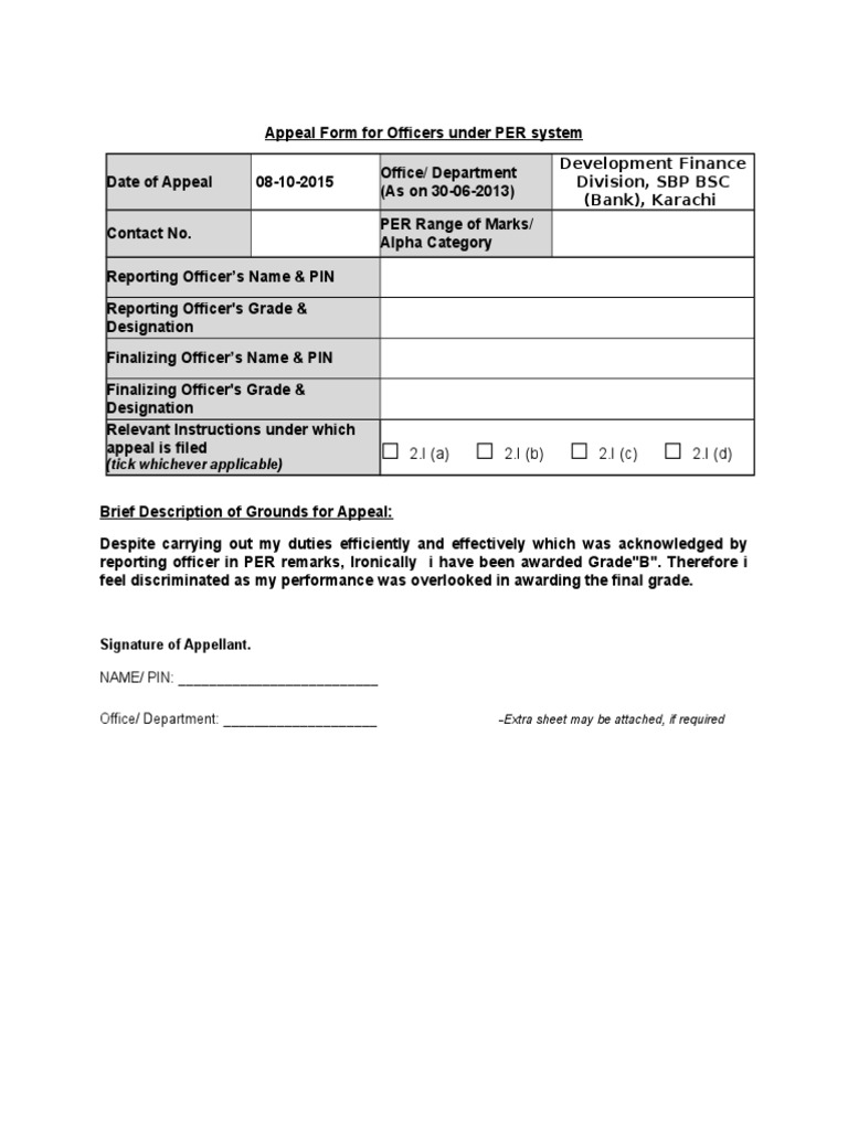 Appeal Form for PER System Officers | PDF