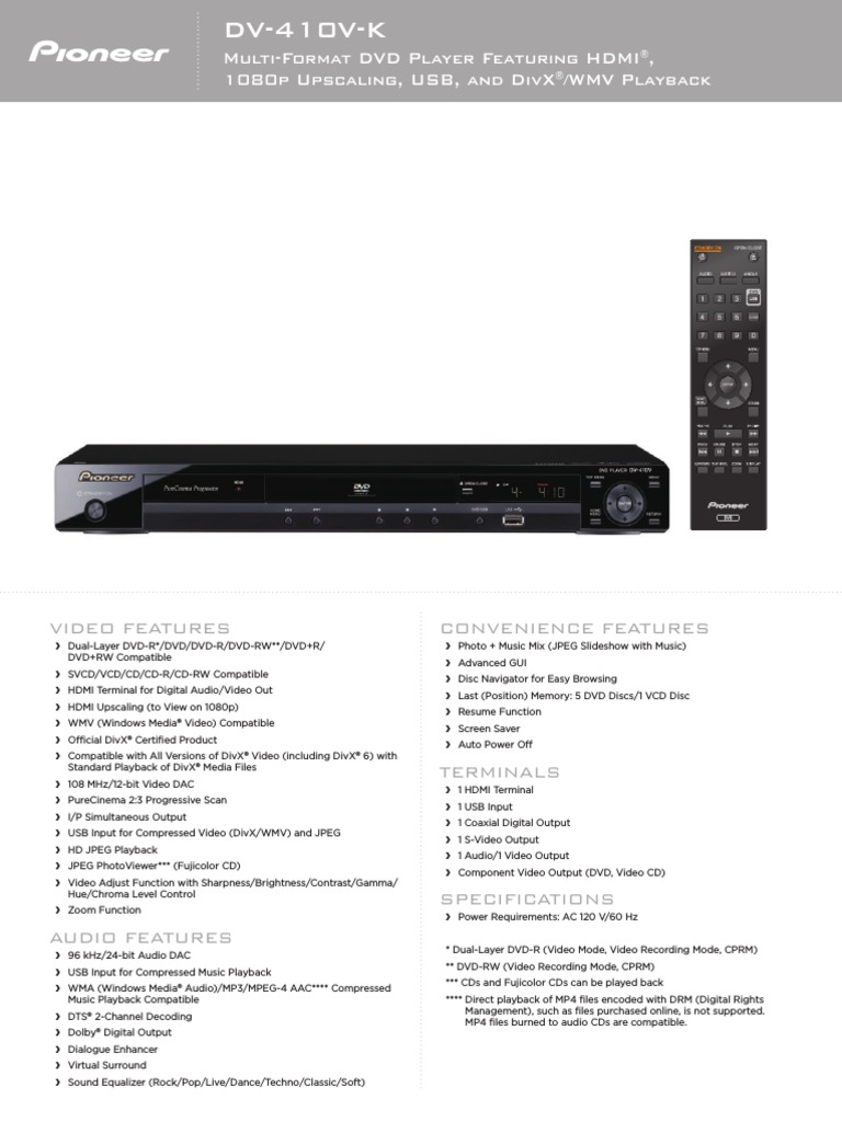 MultiFormat DVD Player Featuring Hdmi, 1080P Upscaling, Usb, and Divx