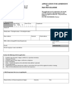Application For Admission TO PHD Programme: Shaded Boxes Are Not To Be Completed
