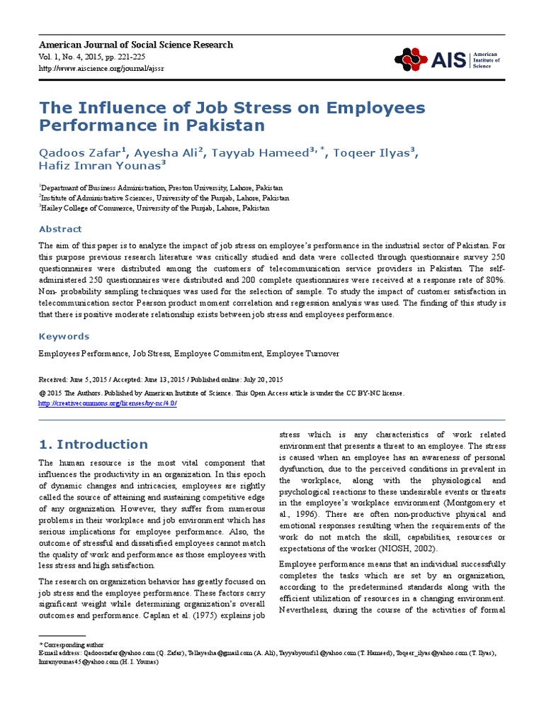 Job Stress Impact on Employee Performance | PDF | Occupational Stress ...