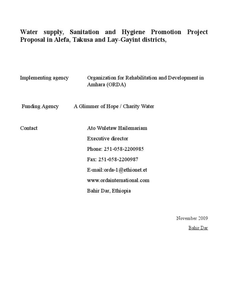 Water Project Proposal for Alefa and Gayint | PDF | Sanitation | Water ...