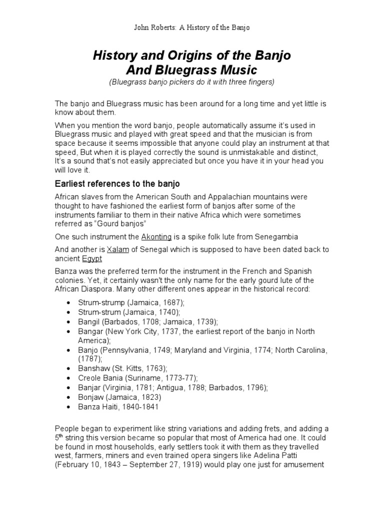 History and Origins of The Banjo PDF String Instruments American