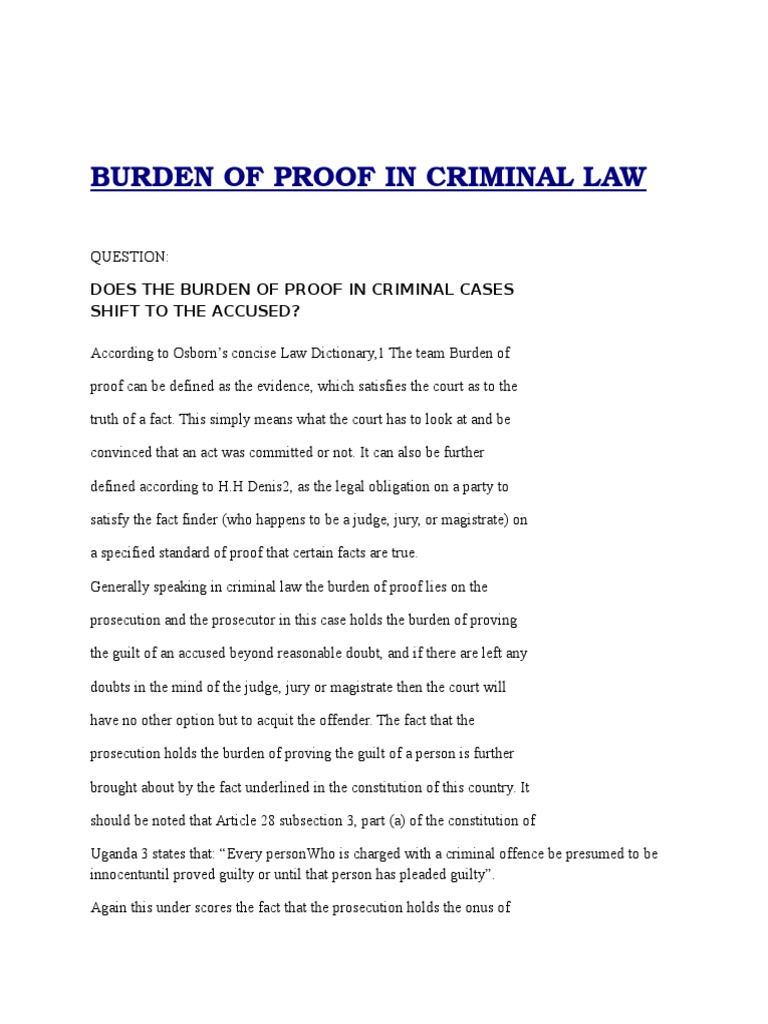 Burden of Proof in Criminal Law | PDF | Insanity Defense | Burden Of ...