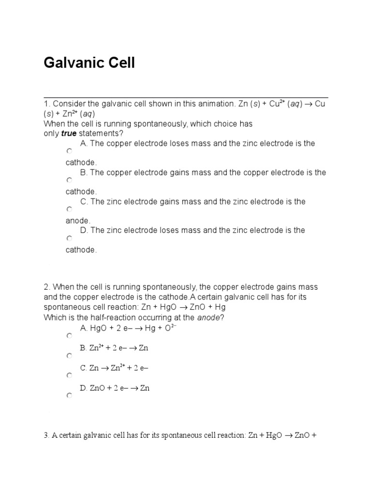 Understanding Galvanic Cells | PDF