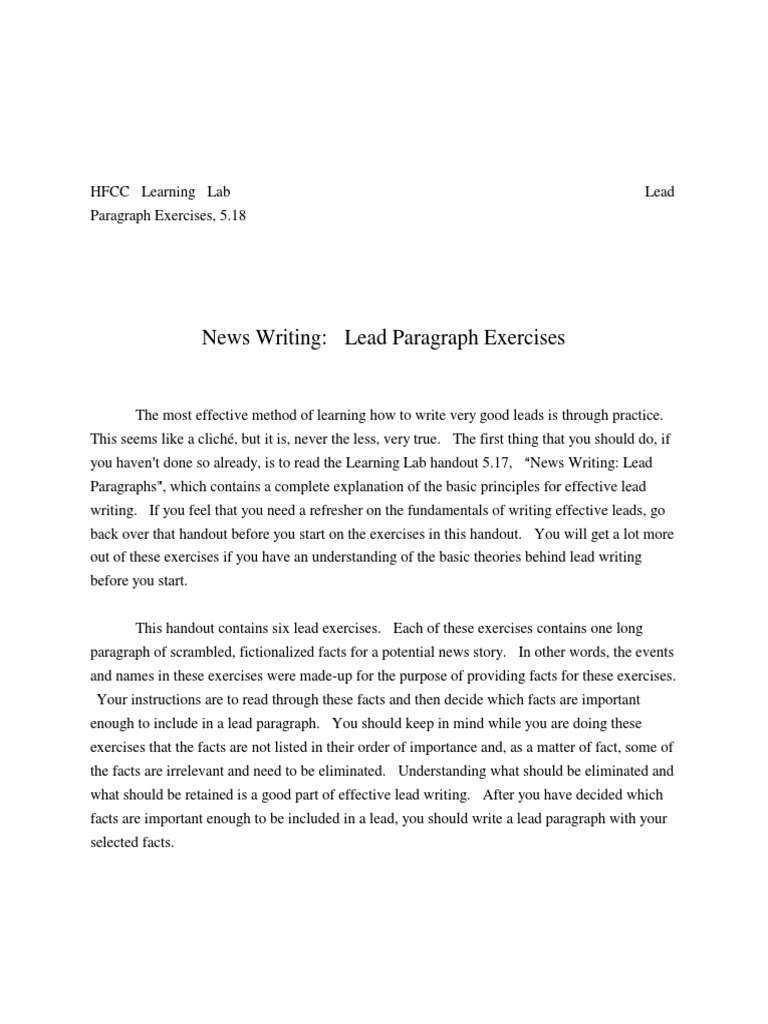 News Writing Lead Paragraph Exercises 5.18 Paragraph Traffic Collision