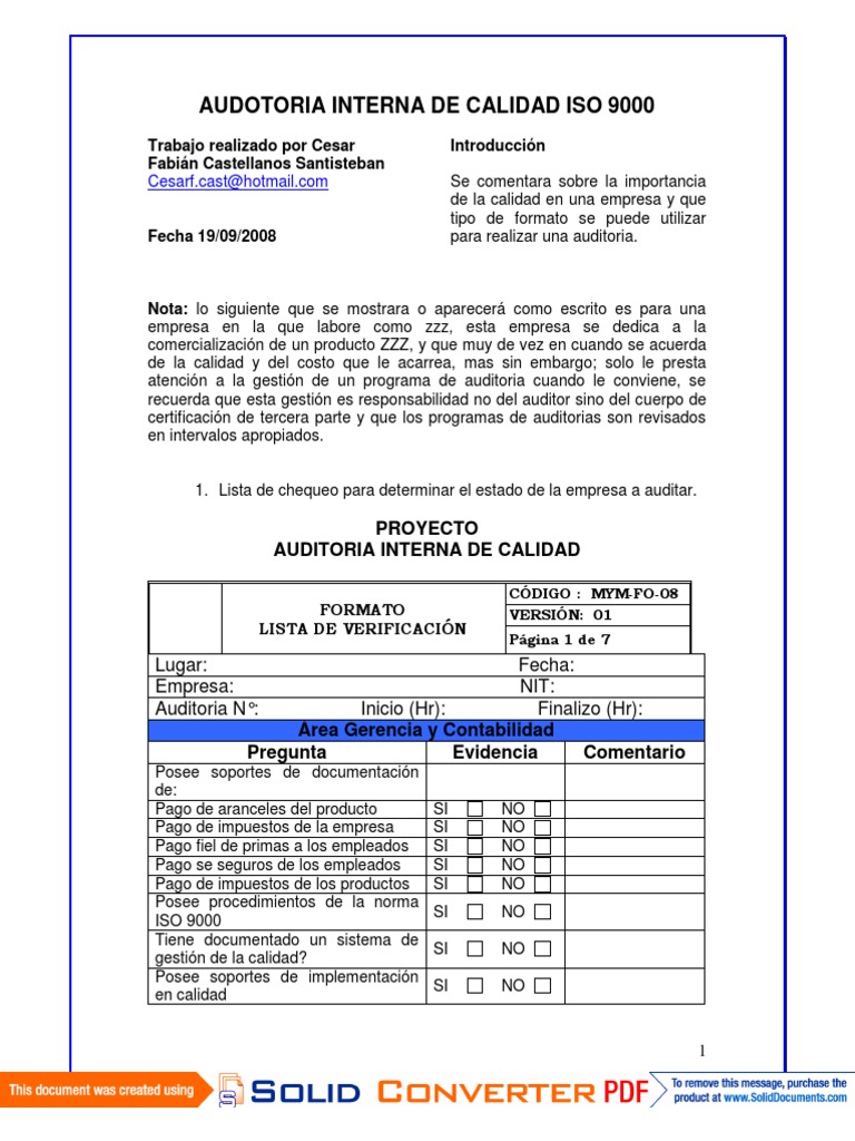 Auditoría Interna ISO 9000 en Calidad | PDF | Gestión de la calidad ...