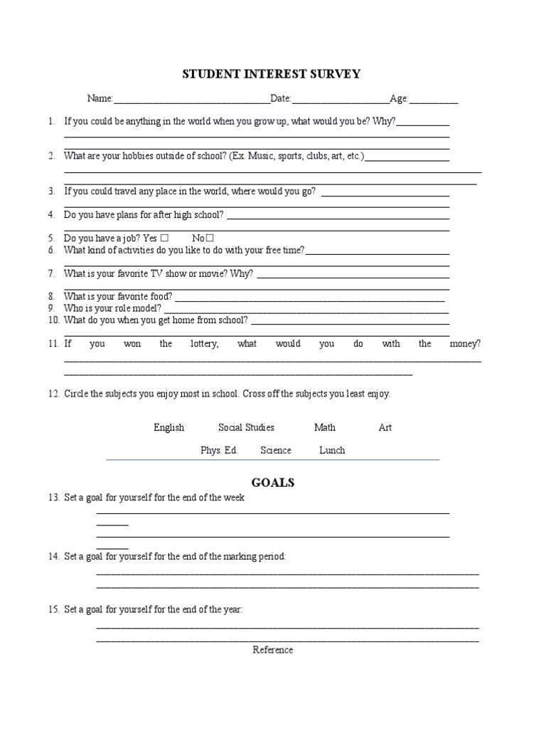 Studentinterestsurvey | PDF | Cognition