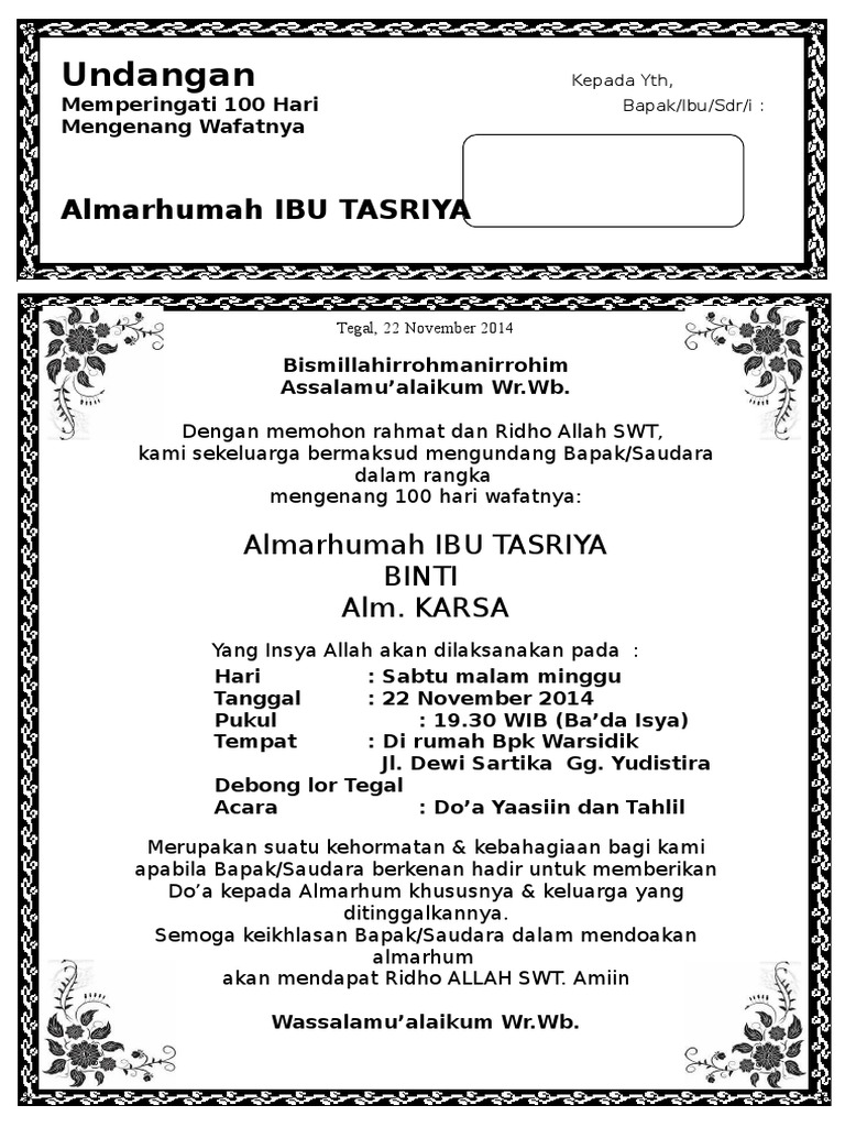 Contoh Surat Undangan Tahlil 40, 100, 1000 Hari (Haul) - Copy