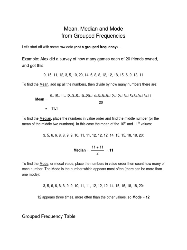 6 Mean Median and Mode From Grouped Frequencies | PDF | Mode ...
