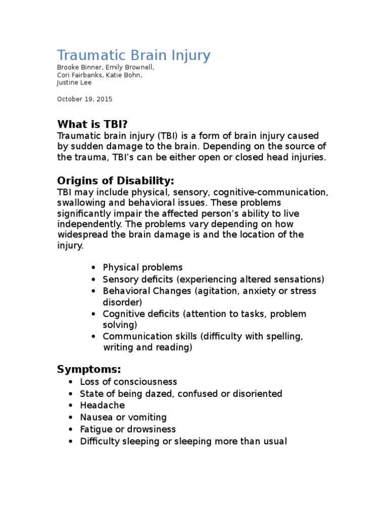 Tbi Handout | PDF | Self-Improvement