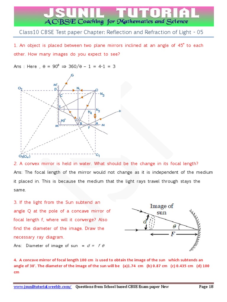 Class 10 Reflection and Refraction of Light Cbse Test Paper Solved05