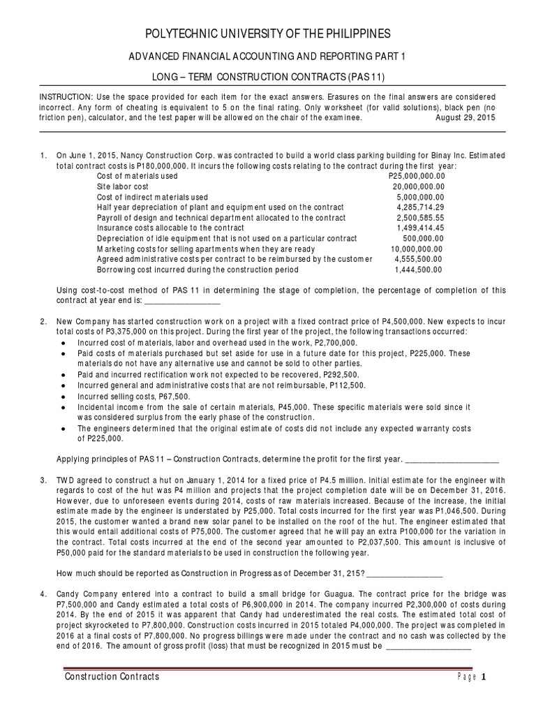 ADVACC1 Construction Contracts August 29 2015 | PDF | Expense | Revenue