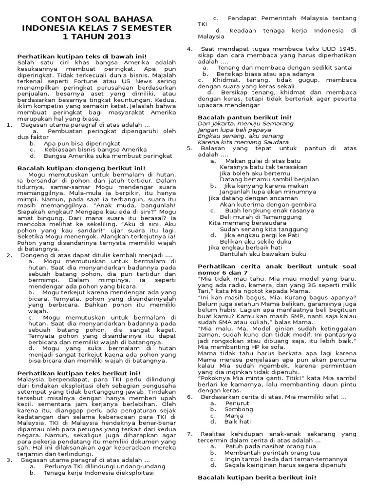 Contoh Soal Ukk Indo Kls 7 Ktsp
