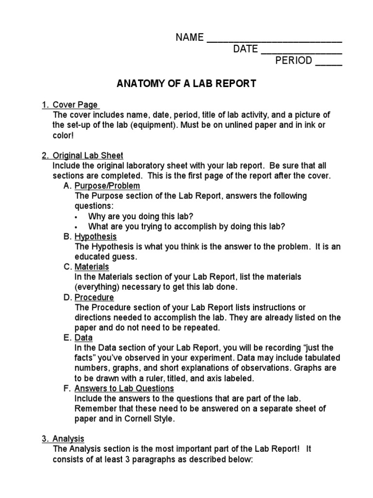 Anatomy of A Lab Report PDF Experiment Hypothesis