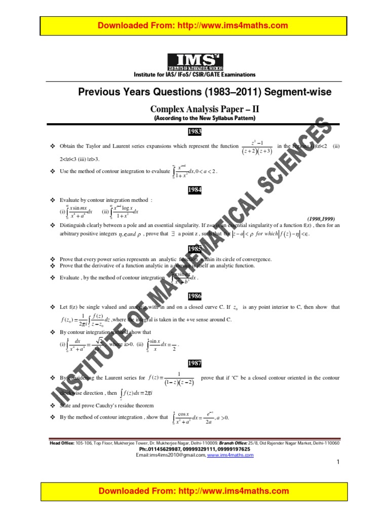 Complex Analysis Paper-II Segment Wise Questions From 1983 To 2011 ...