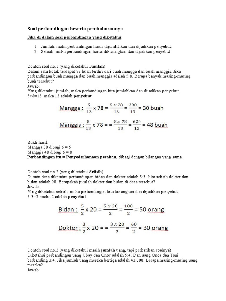 Soal Perbandingan Beserta Pembahasannya