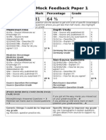 (Student 22) Mock Feedback Paper 1: Final Mark Percentage Grade