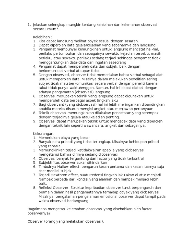 Kelebihan Dan Kelemahan Observasi Secara Umum PDF
