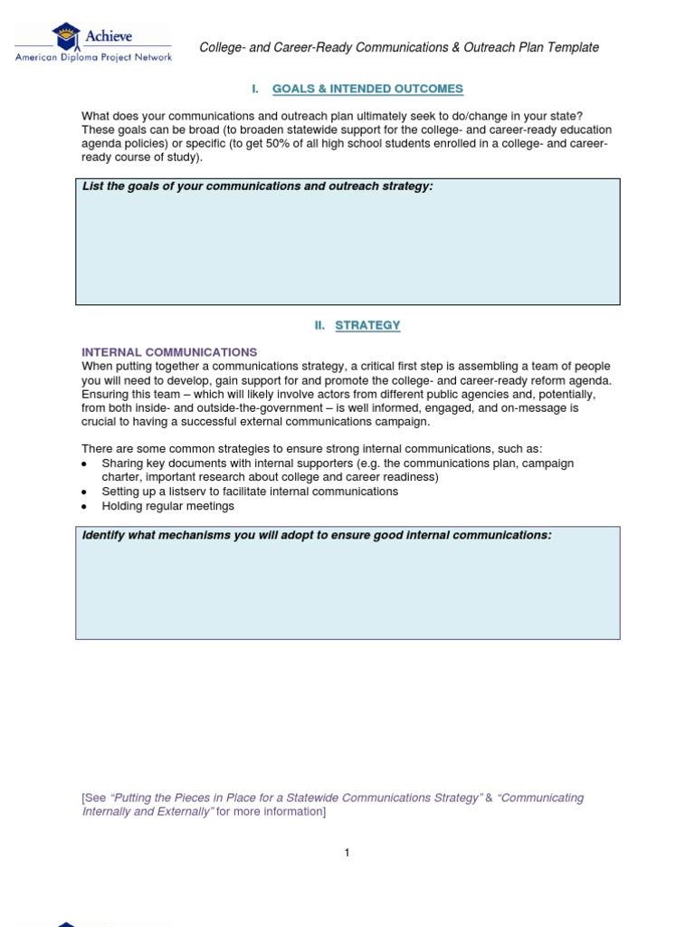 College and Career Ready Communications Outreach Plan Template PDF Target Audience
