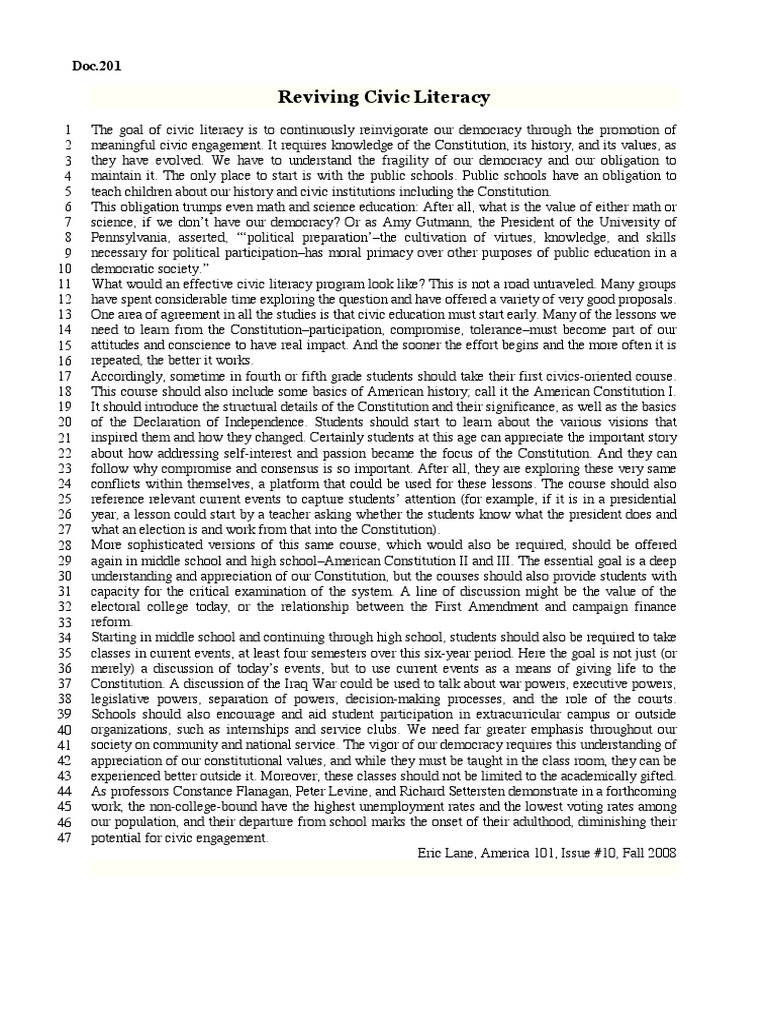 201 - Reviving Civic Literacy-2 | PDF | Middle Schools | Civic Engagement