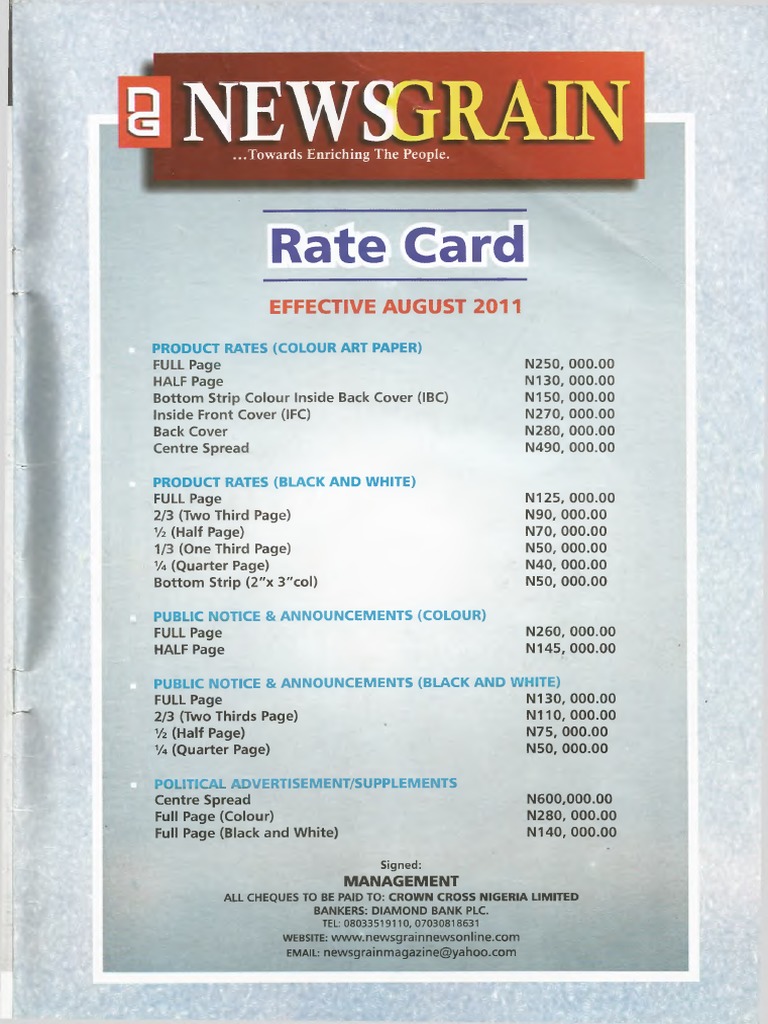 Newsgrain Advertising Rate Card | PDF