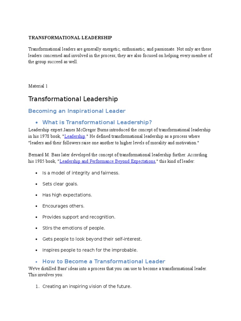 Understanding Transformational Leadership | PDF | Transformational ...
