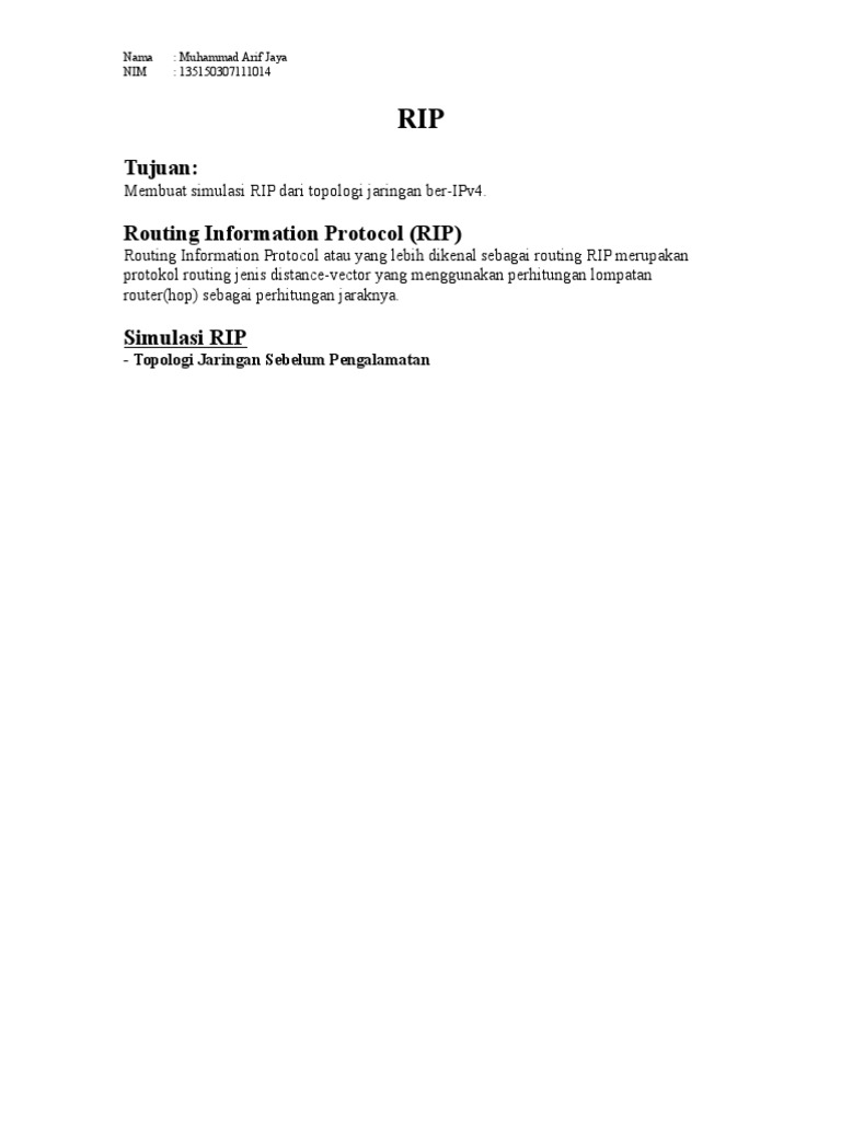 Tujuan: Routing Information Protocol (RIP) : - Topologi Jaringan ...