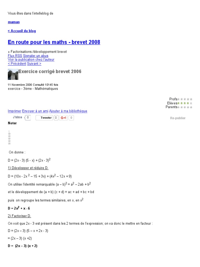 Exercice Fonction Brevet Avec Corrigé Pdf