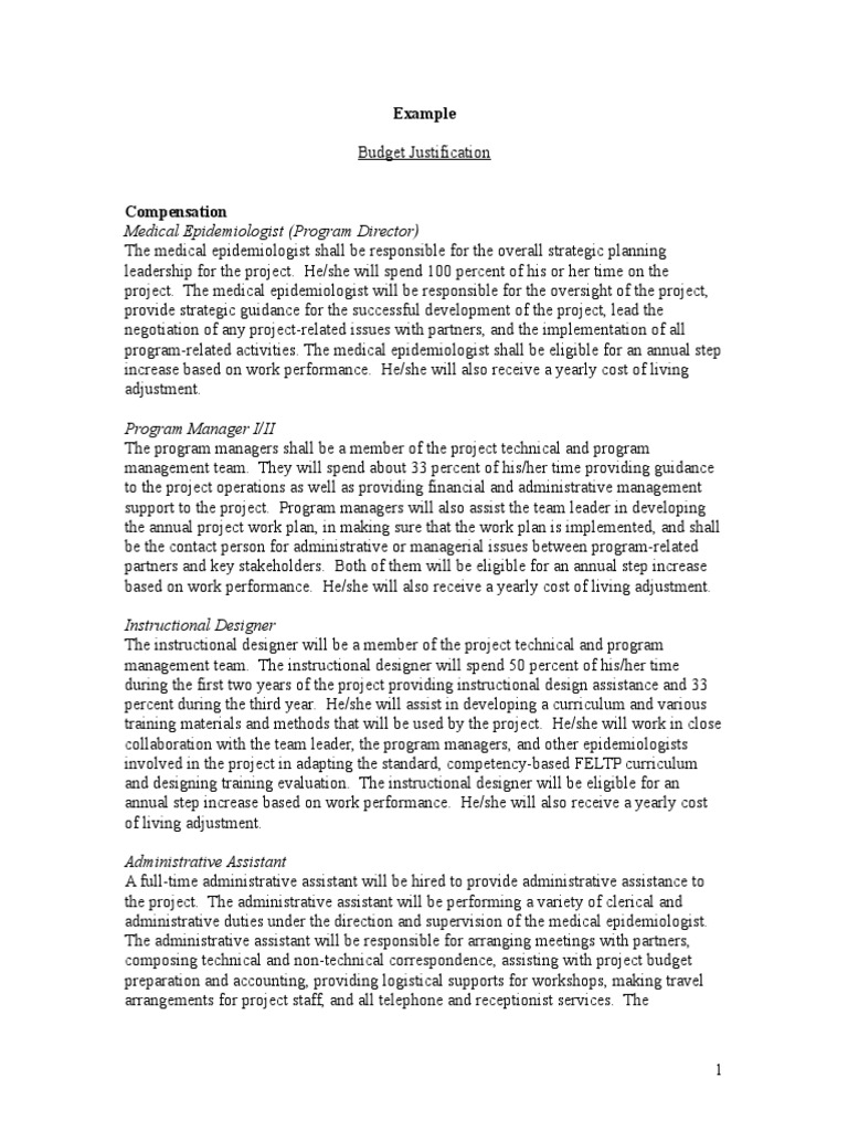 Budget Justification Example PDF Employee Benefits Cost Of Living