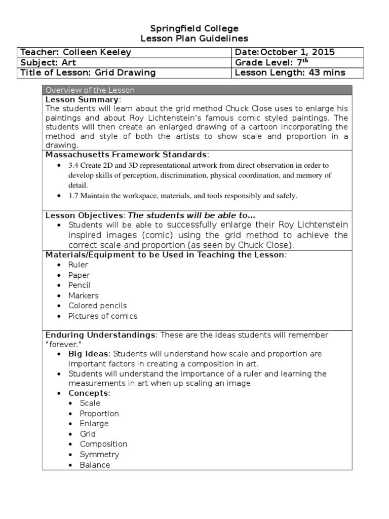Grid Drawing Lesson Plan Drawing