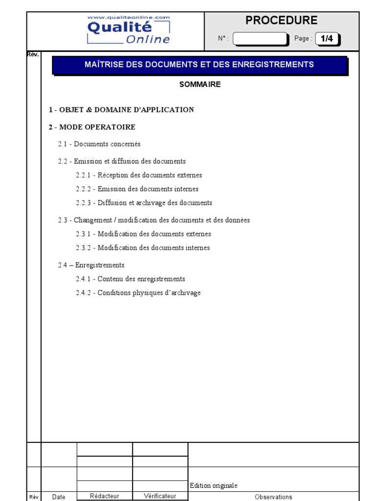 0043  Exemple Generique de Procedure  Maitrise Des Documents Et Des