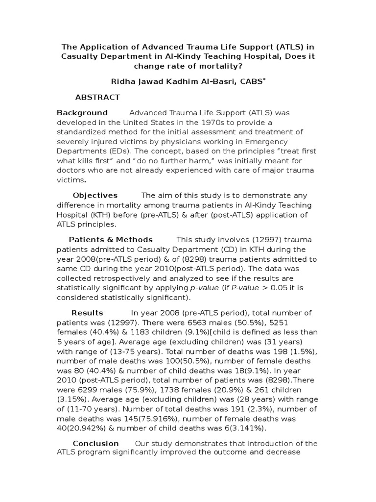The Application of Advanced Trauma Life Support | Emergency Department |  Major Trauma