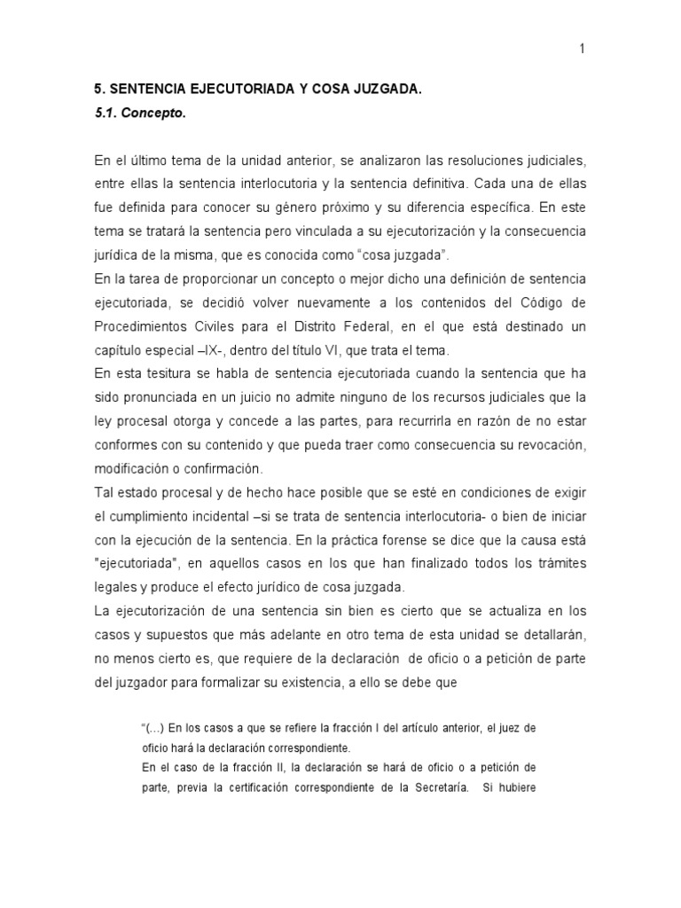 Análisis de la sentencia ejecutoriada, la cosa juzgada y sus