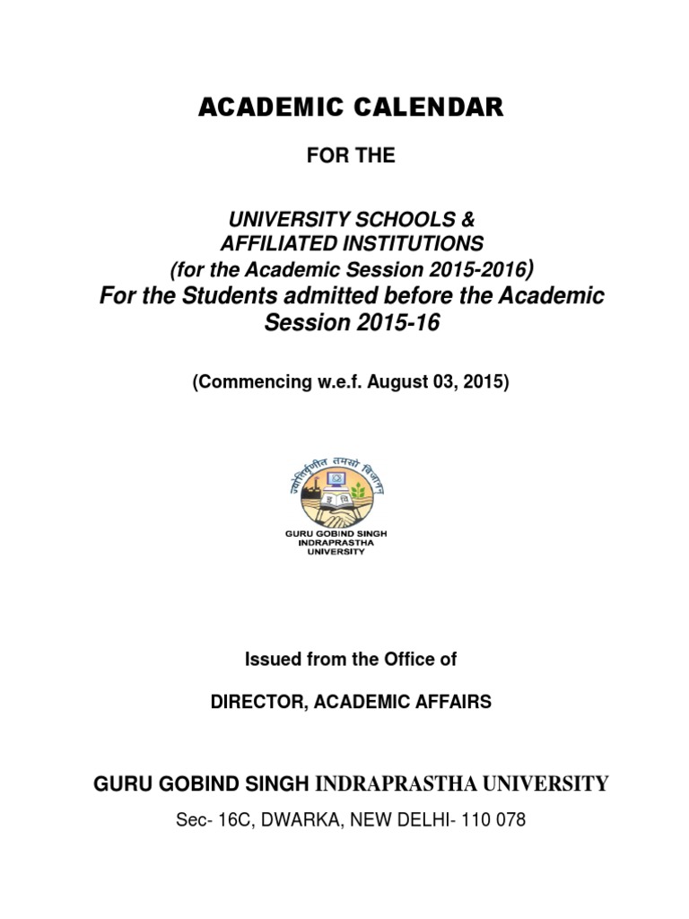 Academic Calendar For The Students Admitted Before The Academic