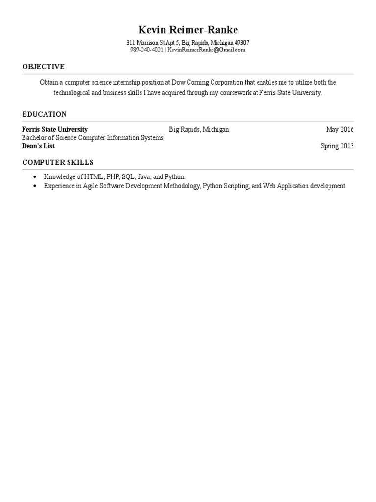 Computer Science Internship Resume | PDF | Computers