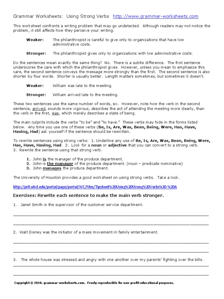 lesson strong verbs exercises only | Verb | Sentence (Linguistics)