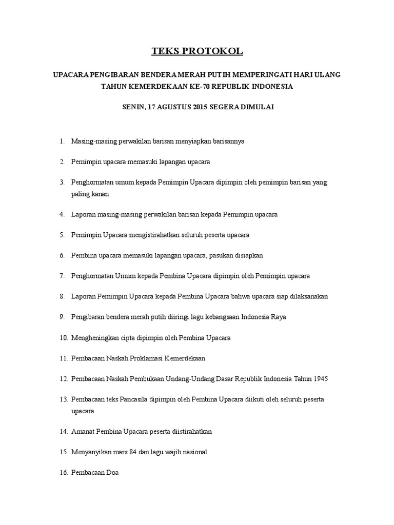 Protokol Upacara HUT RI ke-70 | PDF | Perjalanan | Kajian Bahasa Asing