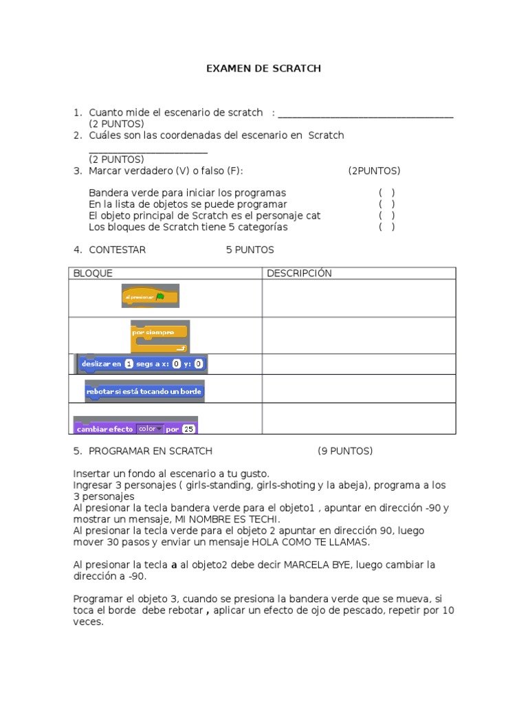 Examen Práctico de Scratch 3.0 | PDF | Métodos y materiales de enseñanza