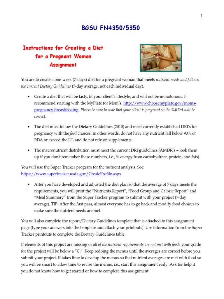 Bgsu Fn4350 5350 Instructions For Creating A Diet For A Pregnant Woman Assignment Low Fat Diet Foods