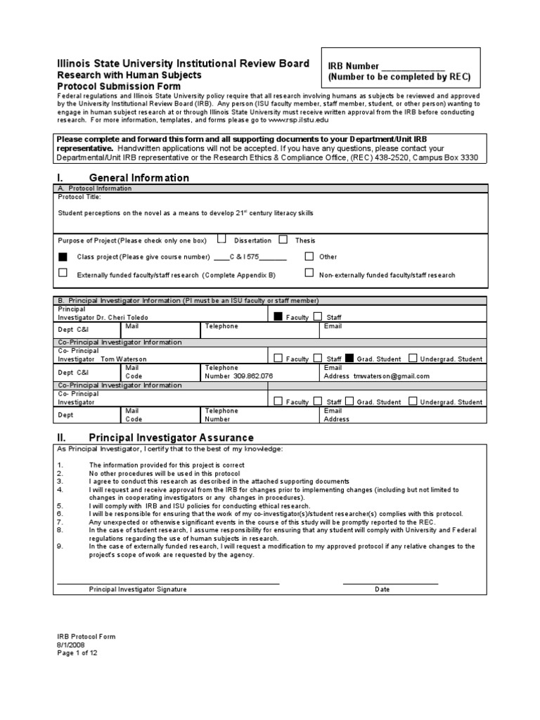 ISU IRB Protocol Submission Form | PDF | Institutional Review Board ...
