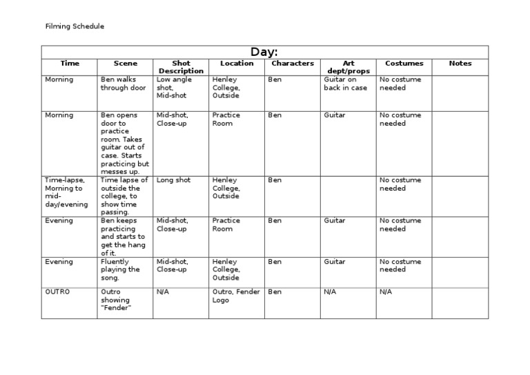 Filming Schedule | PDF