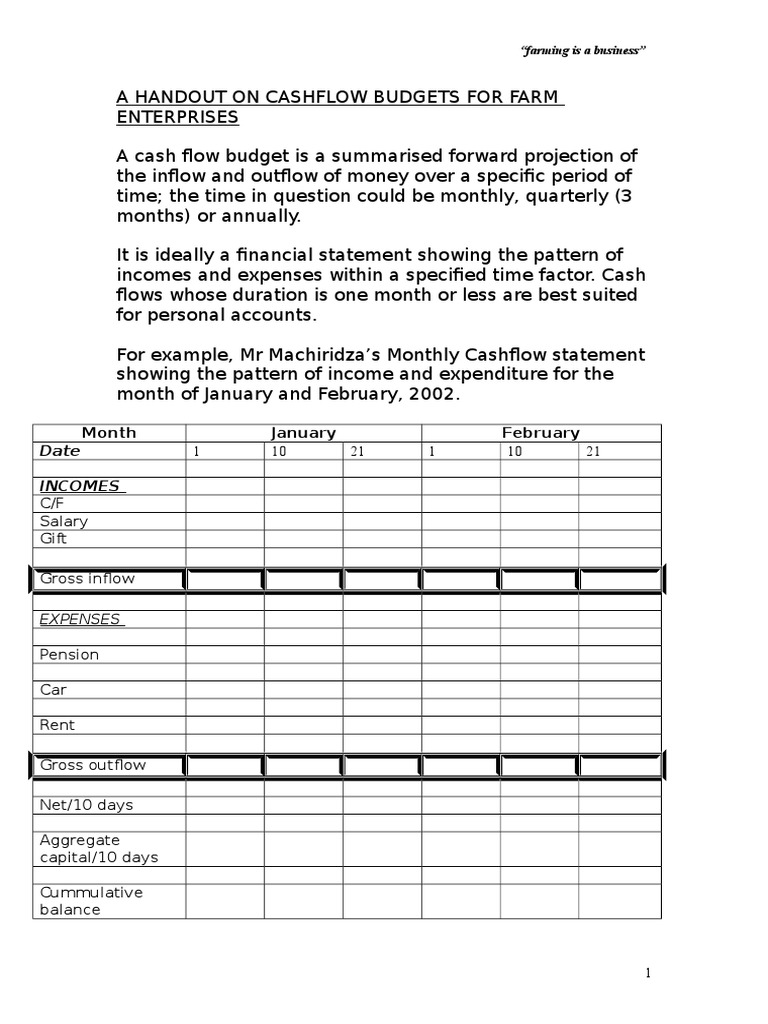 A Handout On Cashflow Budgets For Farm Enterprises | PDF | Interest ...