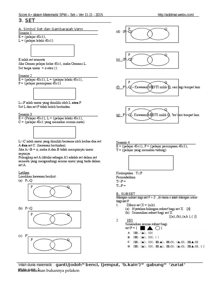 Latihan Set Matematik Form 4 | PDF