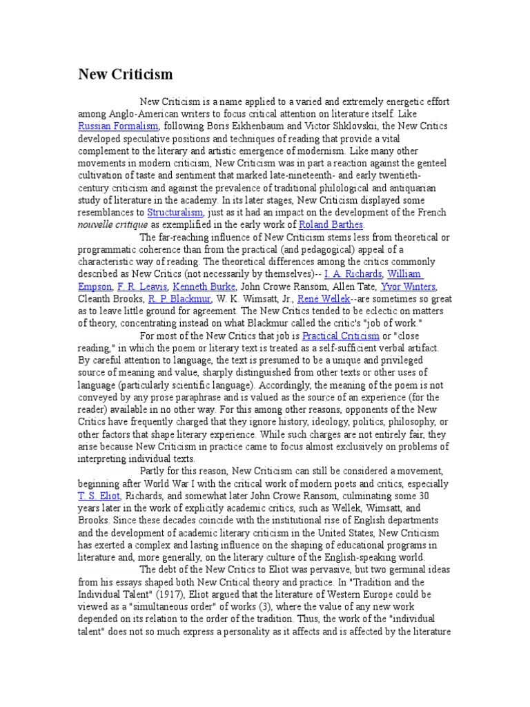 New Criticism PDF T. S. Eliot Poetry