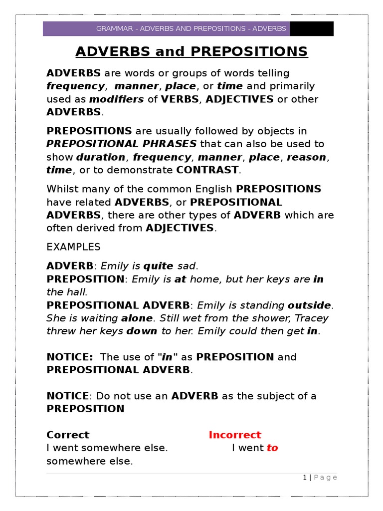 Adverbs and Prepositions Adverb Adjective