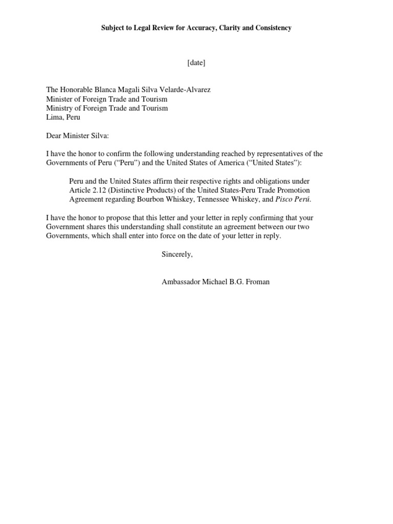 TPP Final Text US PE Letter Exchange On Distinctive Products | PDF