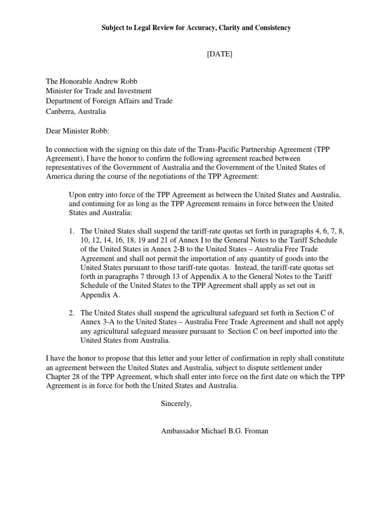 US-Australia TPP Agreement Summary | PDF | Trans Pacific Partnership ...