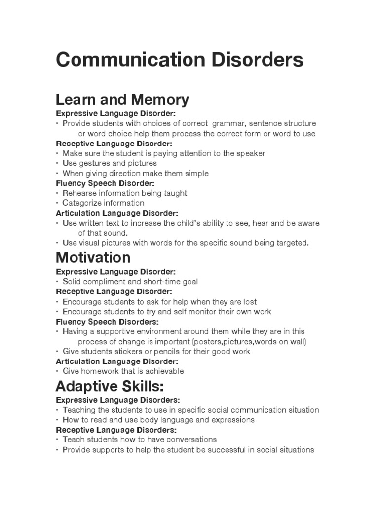 Communication Disordershandout | PDF | Speech | Fluency